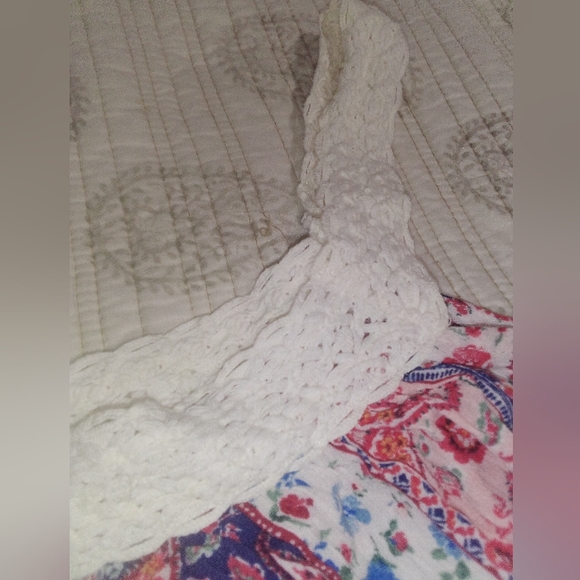 🌸PAISLEY PRINT PEPLUM CROCHET TRIM SWING TANK TOP SIZE L COTRAGECORE - Picture 10 of 15